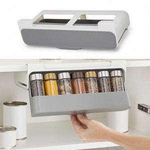 Wall Mounted Folding Kitchen Spice Rack Organizer with Adjustable Shelf <b>Plastic</b> Material Multifunction <b>Storage</b> for Home Use Gray - Product Image 5