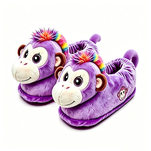 Pantuflas de Peluche de Mono Rojas con Pelo Arcoíris, Unisex, Suaves, para Interiores, de 3 Años en Adelante - Product Image 6