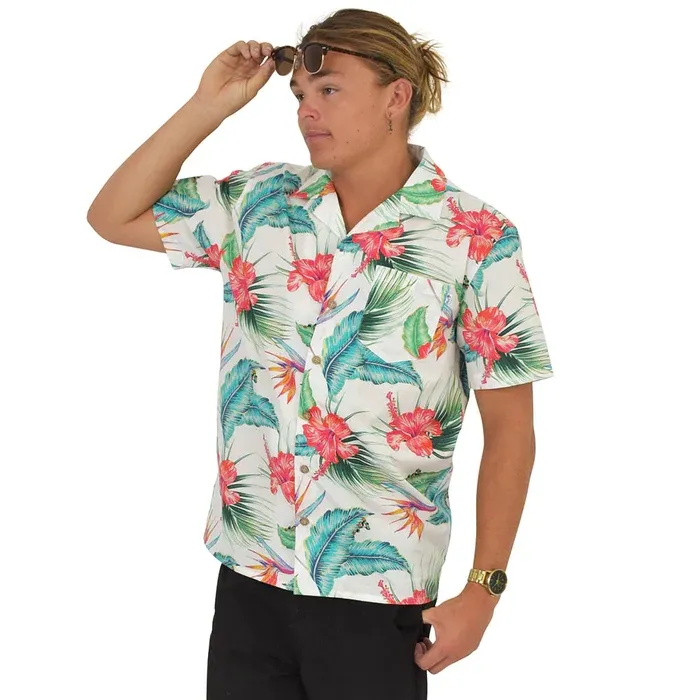 Summer Green Leaf Floral Beach Open Collar Custom Design Label Beach Shirts Man Hawaiian Shirt