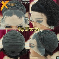 X-Tress Brésilien 13*1 HD Lace Front Perruques Naturel Noir Court Bouclés Perruques Pixie Cut Remy Cheveux Humains Pré Plumé pour les Femmes