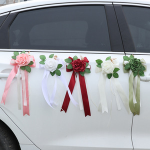 Ornement floral en ruban pour poignée de porte de <span class=keywords><strong>voiture</strong></span> de <span class=keywords><strong>mariage</strong></span>, roses artificielles vert sauge, bordeaux, rose et blanc, pour cérémonie de <span class=keywords><strong>mariage</strong></span> - Product Image 2