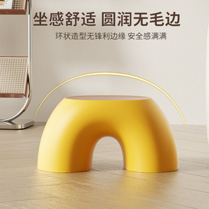 He Dou Thickened <b>Plastic</b> <b>Stool</b> Yellow White Home Childrens Living Room Bathroom Low Seat - Product Image 3