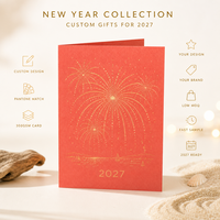 Carte de vœux personnalisée 2027 en papier coton corail avec feu d'artifice et port, dorure à chaud, impression de logo OEM et enveloppe