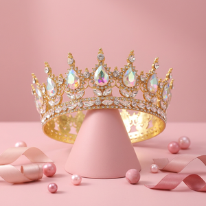 Couronne de luxe en strass de cristal, diadème rond en alliage pour décoration de gâteau, fête de mariage et bouquet floral - Product Image 4