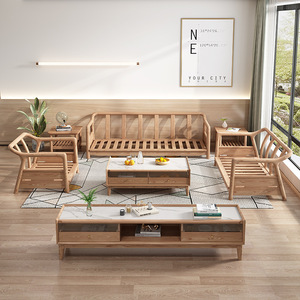 Nordic White Ash Wood <b>Sofa</b> Coffee <b>Table</b> Tv Cabinet Set Modern Minimalist Living Room Furniture Storage Function - Product Image 4