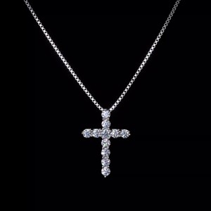 Cross Diamond Necklace Round Brilliant Cut Unisex Everyday Wear 50cm Chain - Product Image 1