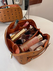 Custom Logo PU Leather Travel <b>Makeup</b> Bag with Double Zippers Luxury Quilted Personalised Customizable Cosmetic Bag for Women - Product Image 3