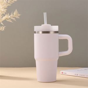 Gobelet isotherme 14 oz avec poignée, tasse de voyage pour voiture, double paroi sous vide, couvercle, paille et base antidérapante - Product Image 1