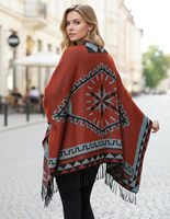 Vente en gros Hiver Poncho Cape Châle Cardigan à devant ouvert style bohème nordique en acrylique doux à franges réversible couleur et taille personnalisables