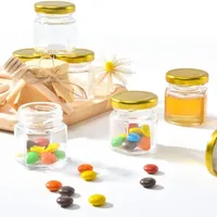 Stock de Noël des Fabricants : Mini Pot à Miel en Verre Hexagonal de 1.5oz avec Dipper en Bois