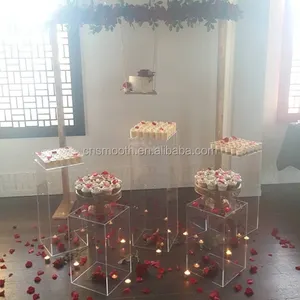 Свадебный квадратный акриловый пьедестал для торта с прозрачным цилиндром