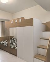 Lit superposé contemporain blanc pour tout-petits avec escalier et tiroir, design en bois écologique pour chambre, villa, appartement