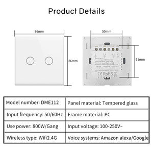 DUOMEI para Tuya Zigbee, interruptor de pared inteligente, Panel táctil 1/2/3/4 Gang, Control de voz resistente al agua, Compatible con Google <span class=keywords><strong>Alexa</strong></span> para Smart <span class=keywords><strong>Hom</strong></span> - Product Image 6