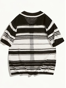 <span class=keywords><strong>Cardigan</strong></span> da uomo personalizzato lavorato a maglia in stile Street stile stile stile 100% <span class=keywords><strong>cotone</strong></span> Casual Casual a righe bianche e nere - Product Image 5