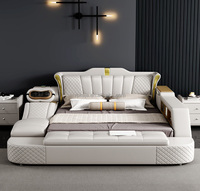 Lit multifonctionnel en cuir de luxe mobilier moderne pour chambre à coucher Lit double avec fauteuil de massage Lit-lit pour adultes avec haut-parleur