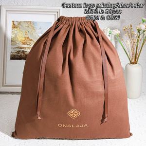 Bolsa grande reciclable de sarga de algodón con cordón para promoción de compras, logotipo personalizado, zapato impreso, ropa, bolso, bolsa de almacenamiento para el polvo - Product Image 3