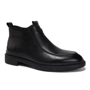 Simonspark批发价真皮休闲黑色切尔西靴踝靴正装靴子金属扣拉链男士