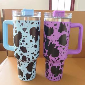 DD1757 Nuevo Vaso de Viaje con Asa, Taza de 40 oz con Aislamiento al Vacío para Coche, Mantiene Frío, Diseño de Grano de Vaca, Vaso para Boba y Cerveza - Product Image 6