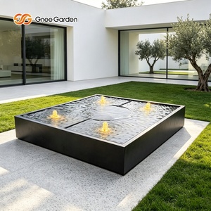 Fontaine d'eau carrée en acier pour extérieur avec buses à bulles LED pour patio - Product Image 4