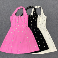 Robe mini bandage sexy pour femme, dos nu, coupe trapèze, sculptante, ornée de diamants, idéale pour les fêtes d'anniversaire