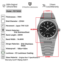 Nouvelle montre à quartz pour homme PAGANI Design 2025, 37 mm, VJ21, saphir, acier inoxydable, étanche, montres-bracelets, Reloj Hombre, verre PDYS020