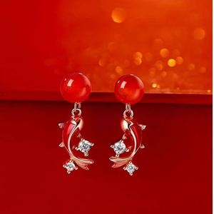 Lucky Koi Fish Shape Freshwater Pearl Drop <b>Earrings</b> Gold Plate with CZ Fashion Jewelry for Women - Product Image 5