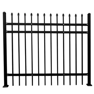 Black Coated Residential and Commercial Ornamental Steel Picket Fence For Garden Fencing