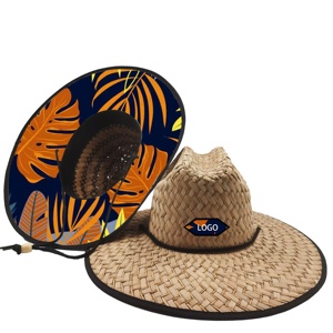 Mũ cói rộng vành thêu logo tùy chỉnh dành cho nam nữ, chất liệu cỏ tự nhiên, in họa tiết, mùa hè, đi biển, cứu hộ, đi săn, lướt sóng, câu cá - Product Image 3