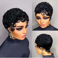 Perruque Courte Pixie en Gros, Faite à la Machine, Sans Lacet, avec Frange, Noir Naturel, 100% Cheveux Humains, pour Femme Noire