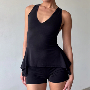 Athleisure Ruched Waist Tank <b>Top</b> <b>Asymmetrical</b> <b>Hem</b> Stretch Yoga Workout <b>Top</b> Women Summer tank <b>top</b> - Product Image 4