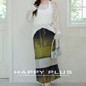 แฮปปี้ พลัสเสื้อคาร์ดิแกนถักสำหรับผู้หญิง N8920 สีดำ แอปริคอท ชีร์เลเยอร์ ทรงหลวม พลัสไซส์ - Product Image 2