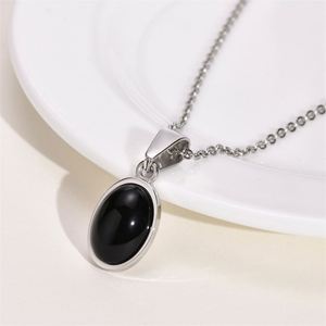 สร้อยคอจี้รูปไข่สแตนเลสสตีลขายส่ง พร้อมจี้หินอาเกตสำหรับผู้ชาย - Product Image 3