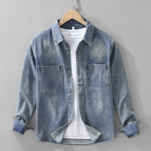 Chemise en jean vintage en gros pour hommes, manches longues, coupe décontractée, poche décorative, décontractée pour le bureau, vie quotidienne, personnalisable - Product Image 6