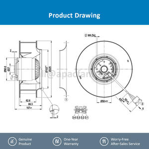 ebmpapst R2E225-BE51-13 115V 185W 1.62A 3000RPM Moteur à courant alternatif à roulement à billes avec roue à aubes motorisée, inverseur AB, 225mm, OEM/ODM, refroidissement centrifuge - Product Image 4