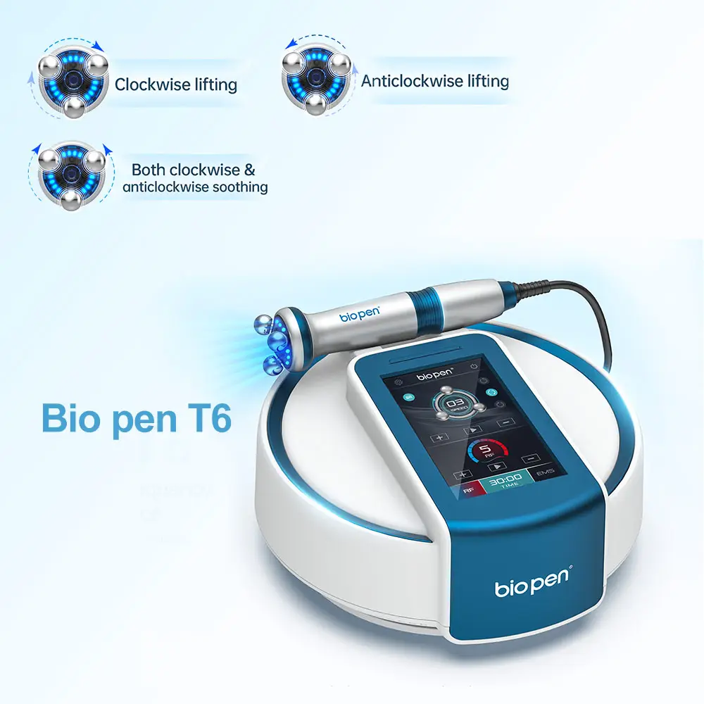 Nieuwe Aankomst Rf Ems Micro Stroom Gezichtsmachine Radiofrequentie Huid Lifting Blauw Licht Bio Pen T6 Beauty Apparaat