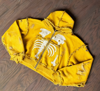 Sweat-shirt à capuche pour homme en molleton français personnalisé, style streetwear, fermeture éclair, imprimé en relief, patchs brodés rétro, sweat-shirt pour homme