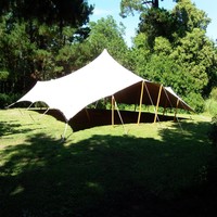 Almacén alemán Stock impermeable ignífugo doble revestimiento de PU cuatro vías elástico al aire libre dosel tienda elástica