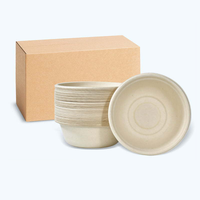 Bols jetables compostables en pulpe de bagasse de canne à sucre pour restaurant, mariage, soupe et salade, 32 oz, avec couvercle PET, compatibles micro-ondes