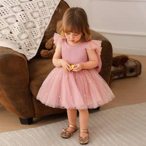 Vestido de Princesa para el Primer Cumpleaños de Bebés Niñas, Vestido de Fiesta con Mangas con Volantes Rosas, Tutú de Tul, Disfraz para Ceremonias y Actuaciones - Product Image 3