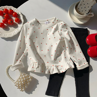 T-shirts à manches longues pour bébé fille avec volants, style coréen mignon, imprimés à pois, floraux, cerises et léopard, collection printemps