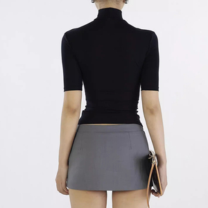 เสื้อยืดแขนห้าส่วนเปิดไหล่คอตั้งแบบวินเทจเป็นมิตรกับผิว2025ฤดูร้อน - Product Image 4