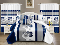 Parure de lit et rideaux assortis en polyester imprimé motifs cœurs blancs et noirs – Grande vente