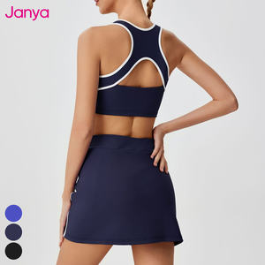 Janya女性用サマースポーツウェアセット通気性女の子クイックドライハイウエストゴルフスカートヨガタンクトップカラーブロッキング2ピースセット - Product Image 3