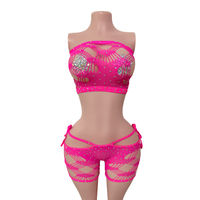 Ensemble 2 pièces Carnival Hot Diamond Tube Top imprimé sexy à grandes mailles et lacets, tenue de danse de salon, vêtements de danse exotique