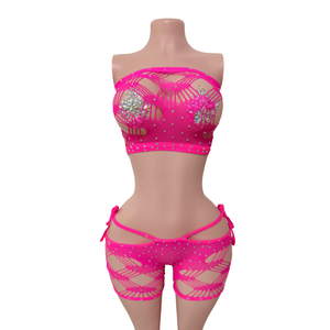 Ensemble 2 pièces Carnival Hot Diamond Tube Top imprimé sexy à grandes mailles et lacets, tenue de pole dance, vêtements de danse exotiques - Product Image 5