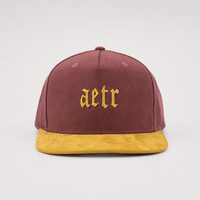 Casquette de baseball personnalisée bordeaux à visière plate, 6 panneaux, snapback, brodée, en daim, visière moutarde, réglable, vente en gros, OEM, faible MOQ