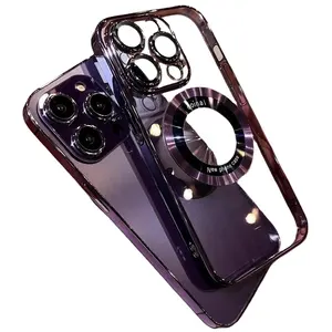 Luxo Lens Protect Plating Clear Case para iPhone 15 14 13 12 11 Pro Max Plus Capa de silicone de carregamento sem fio magnético