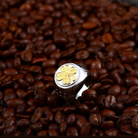 Bijoux Tempusort, bague en acier inoxydable plaqué argent/or avec incrustation de trèfle à quatre feuilles porte-bonheur pour homme, fiançailles, anniversaire