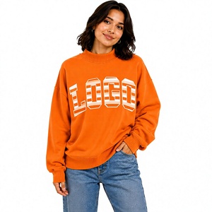 New Design Winter Mockneck Full Sleeve Drop Shoulder Polyester/Cotton Solid <b>Orange</b> Color <b>Fleece</b> Sweatshirt Customized Logo - Product Image 1