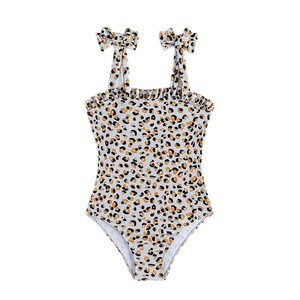 Maillot de bain une pièce pour enfants, imprimé léopard, avec bretelles et nœud mignon, pour l'été et la plage - Product Image 6